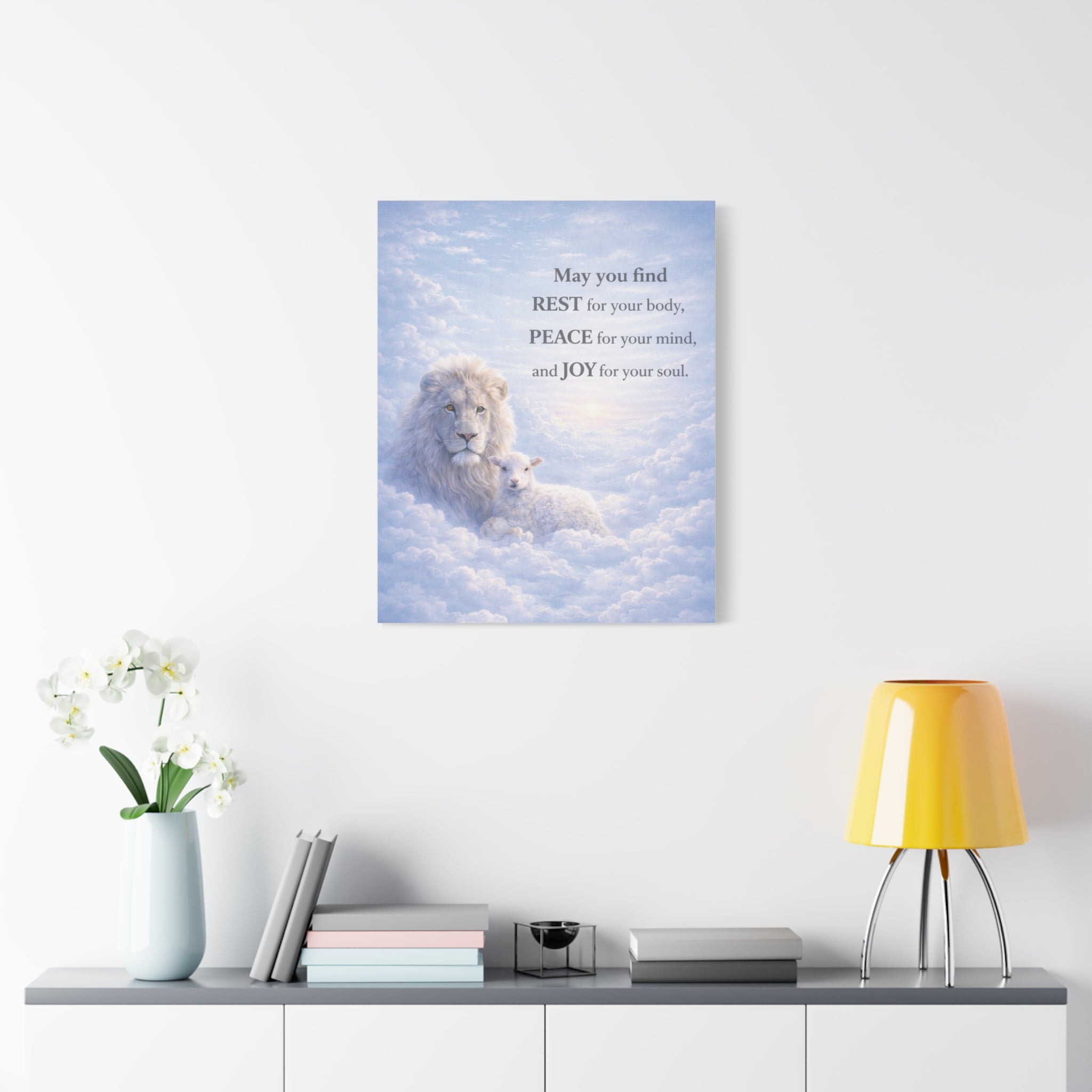 Lion and Lamb in Clouds Peace Joy Canvas