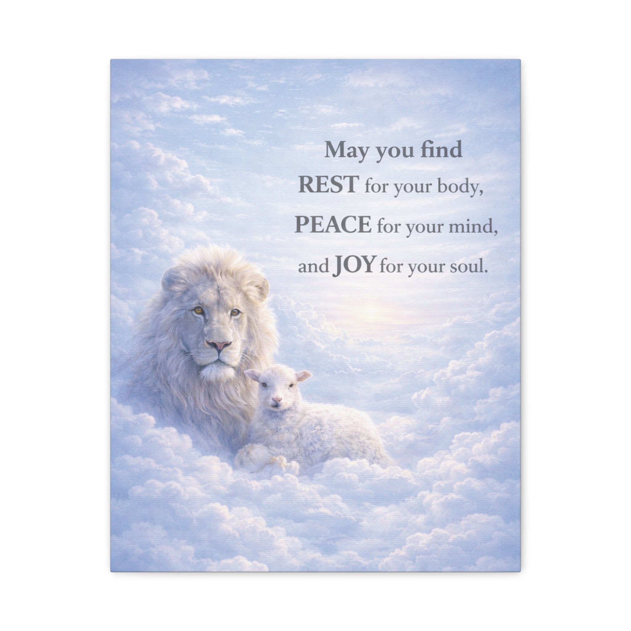 Lion and Lamb in Clouds Peace Joy Canvas