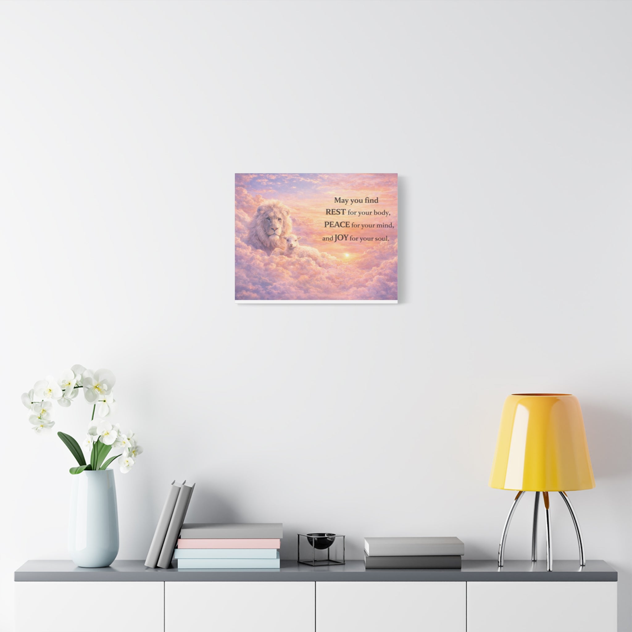 Lion and Lamb with Inspirational Quote Canvas | Matte Stretched Wall Art