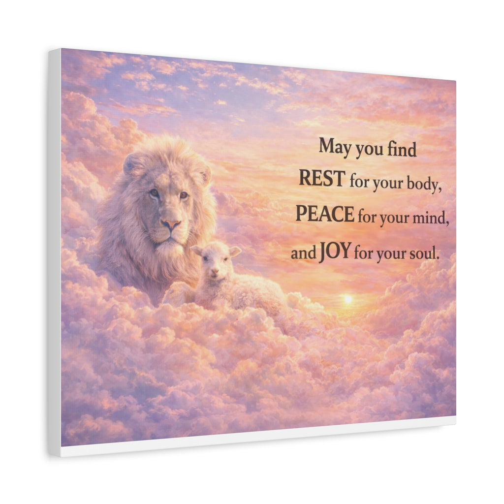 Lion and Lamb with Inspirational Quote Canvas | Matte Stretched Wall Art