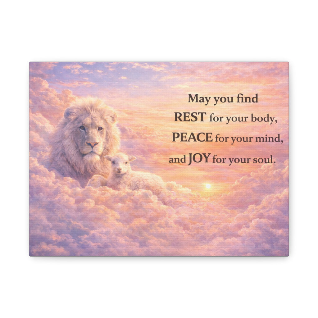 Lion and Lamb with Inspirational Quote Canvas | Matte Stretched Wall Art