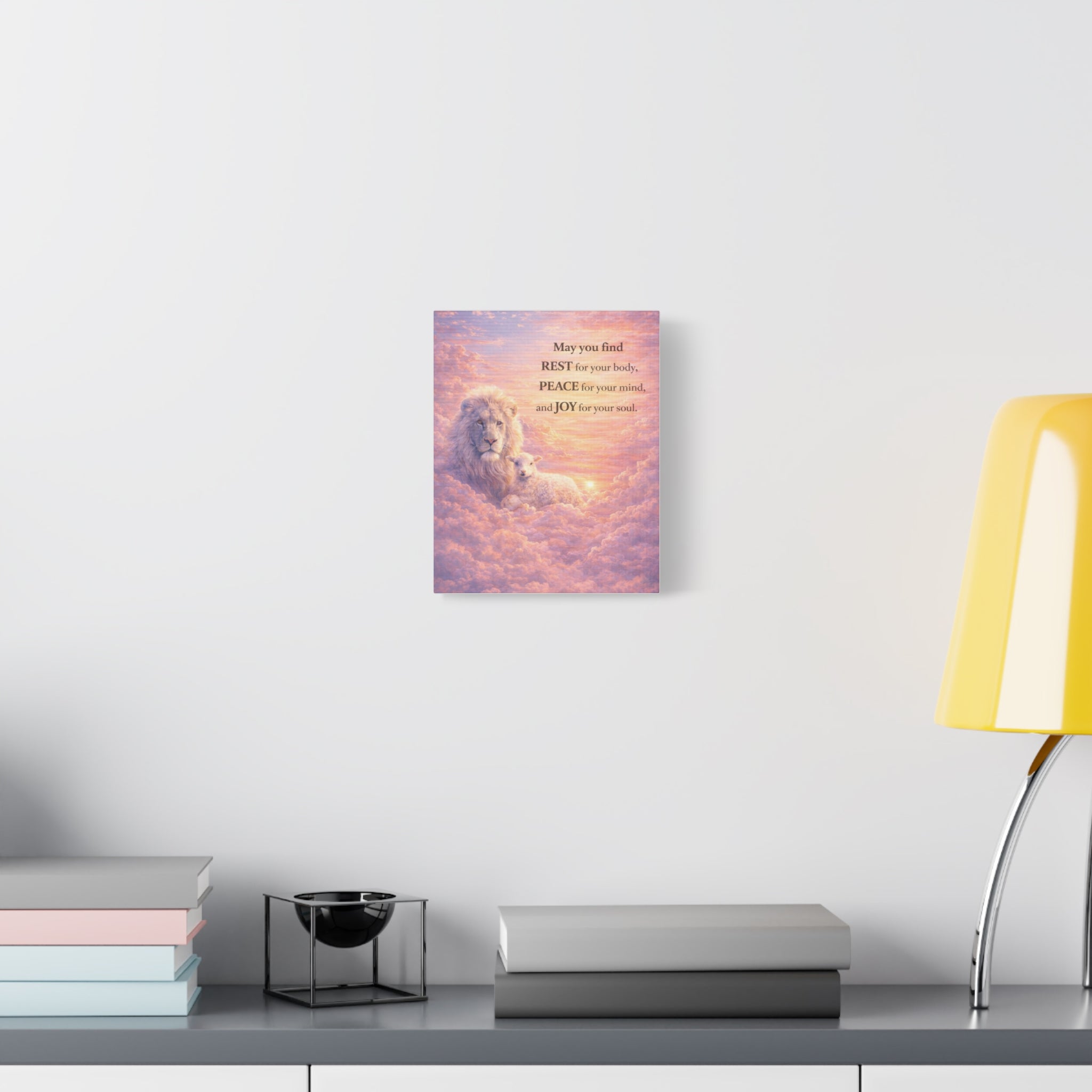 Lion and Lamb in Clouds Wall Art Canvas | Inspirational Quote Matte Stretched