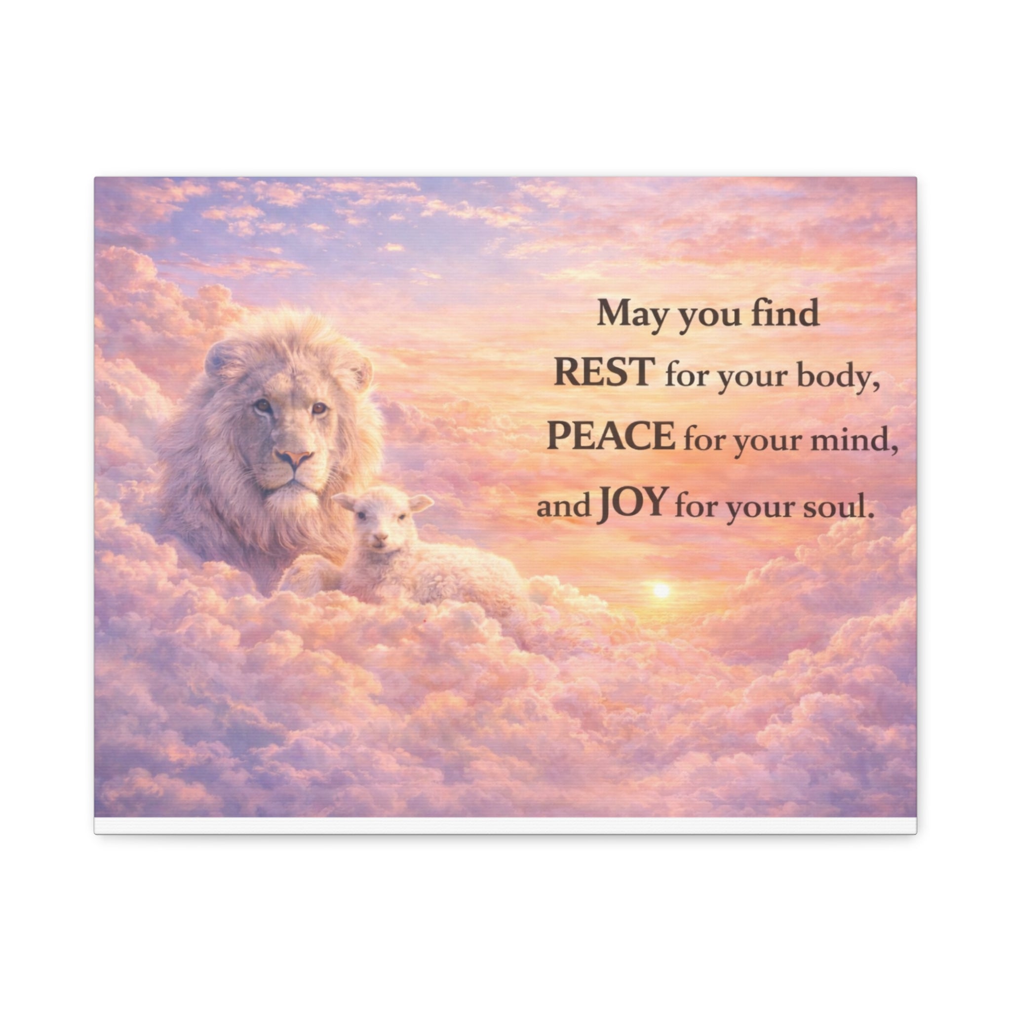 Lion and Lamb with Inspirational Quote Canvas | Matte Stretched Wall Art