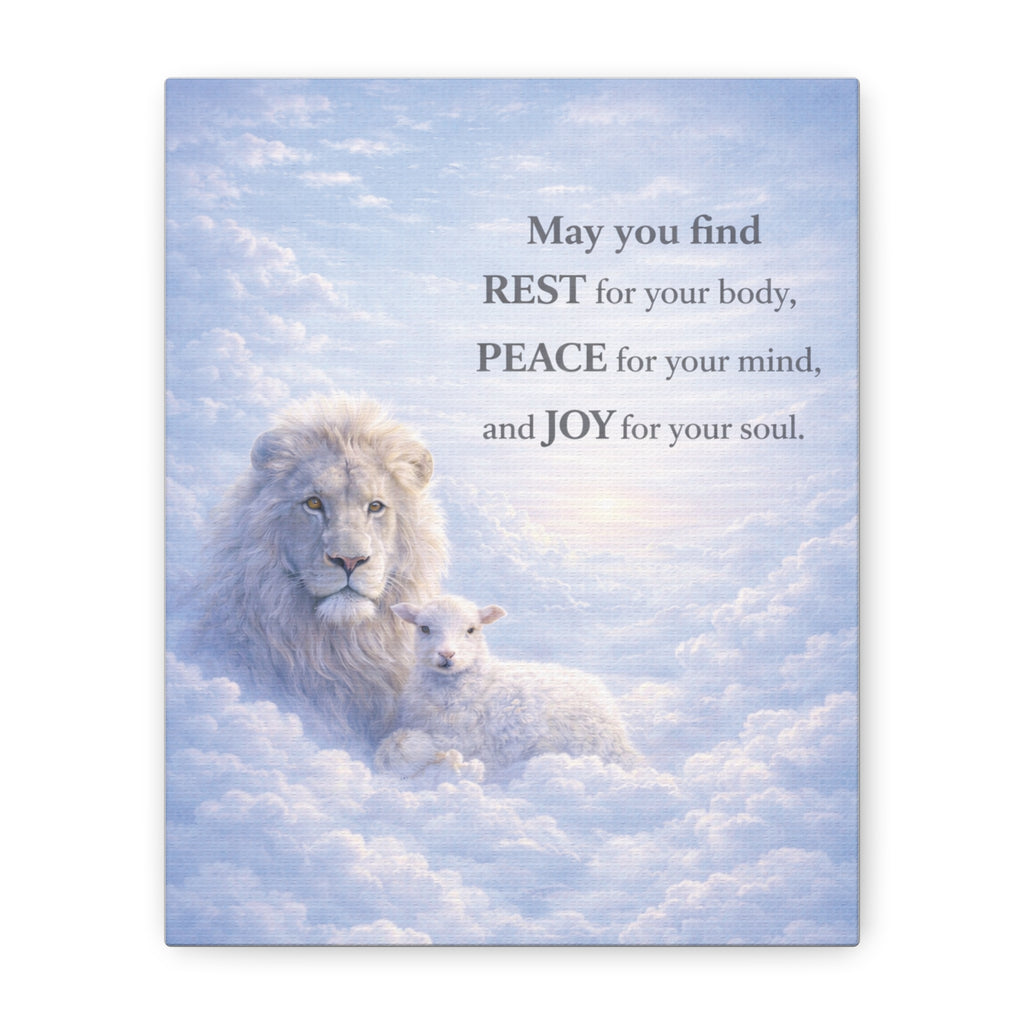 Lion and Lamb in Clouds Peace Joy Canvas