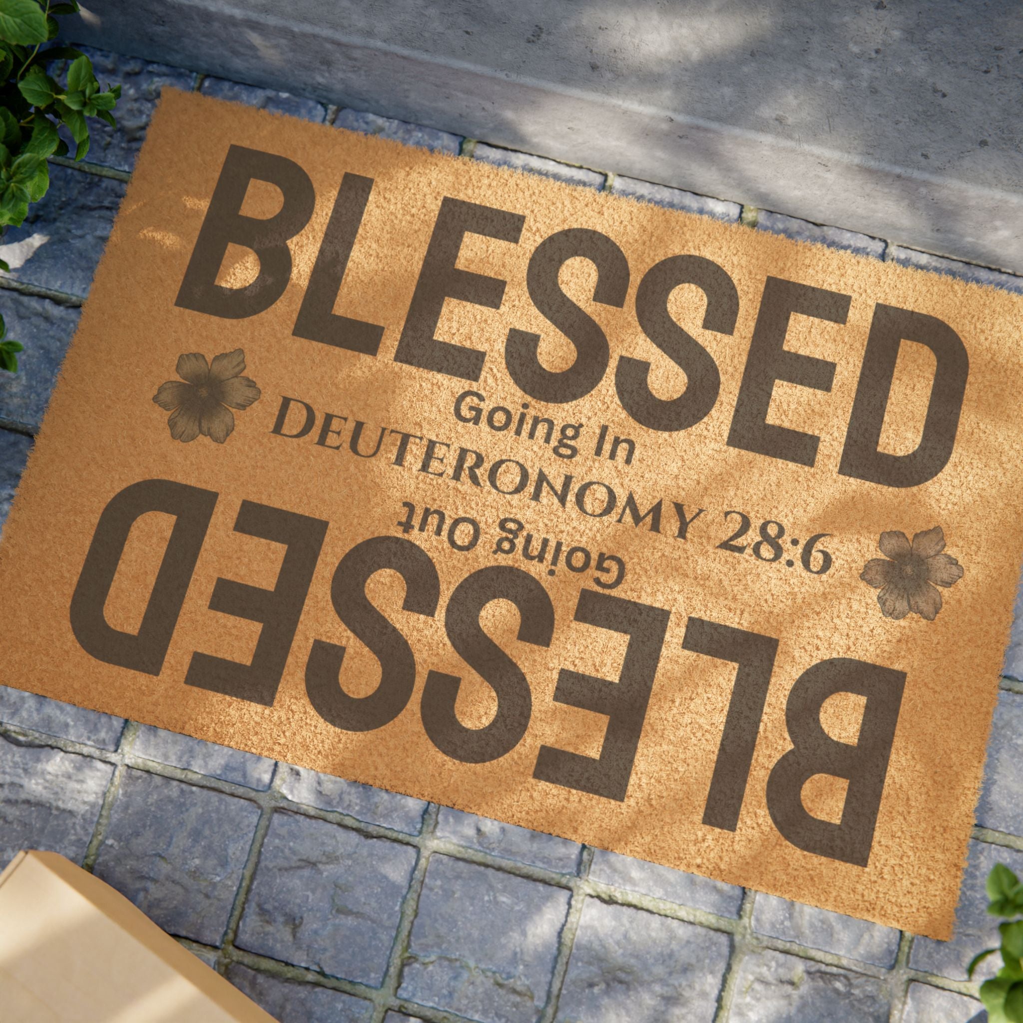 Blessed Doormat – 'Blessed Going In, Going Out' Religious Welcome Mat (Deuteronomy 28:6)
