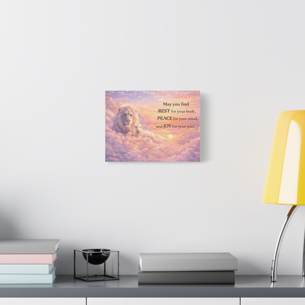 Lion and Lamb with Inspirational Quote Canvas | Matte Stretched Wall Art