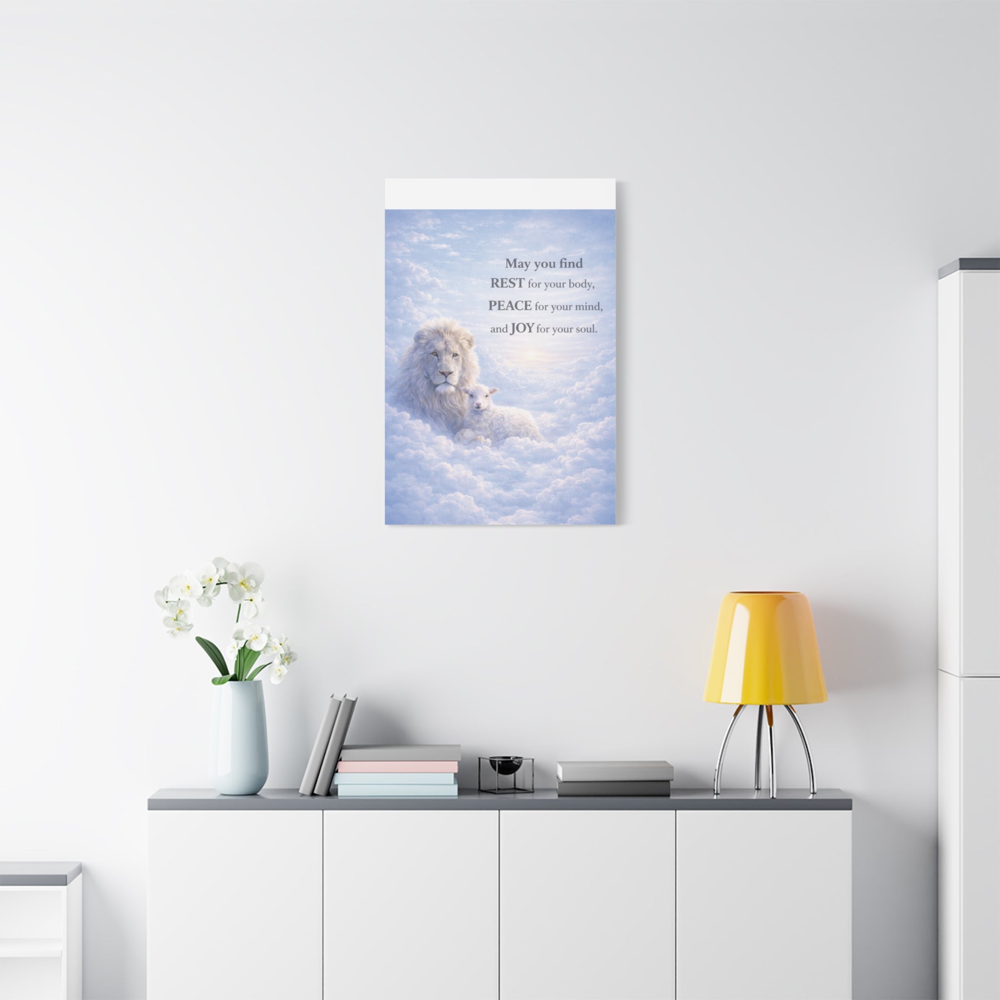 Lion and Lamb in Clouds Peace Joy Canvas