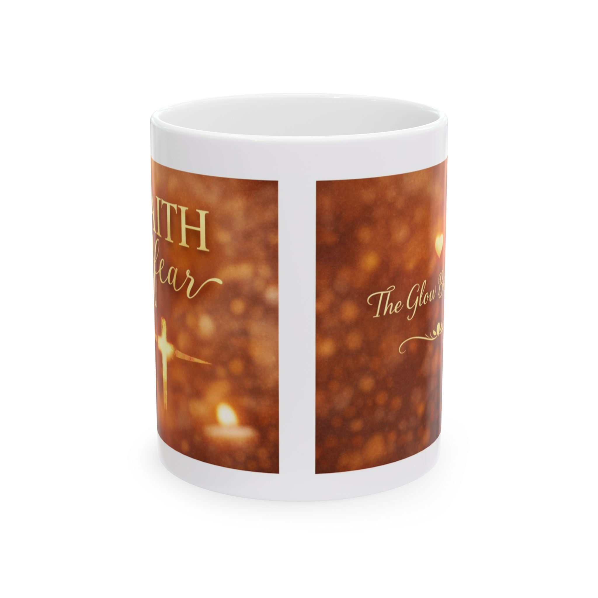 The Glory of Christmas script Mug | Christmas Candle Bokeh ceramic mug