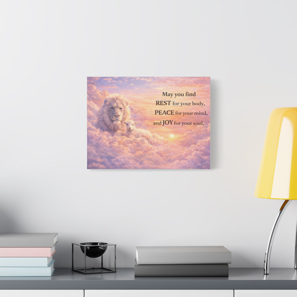 Lion and Lamb with Inspirational Quote Canvas | Matte Stretched Wall Art