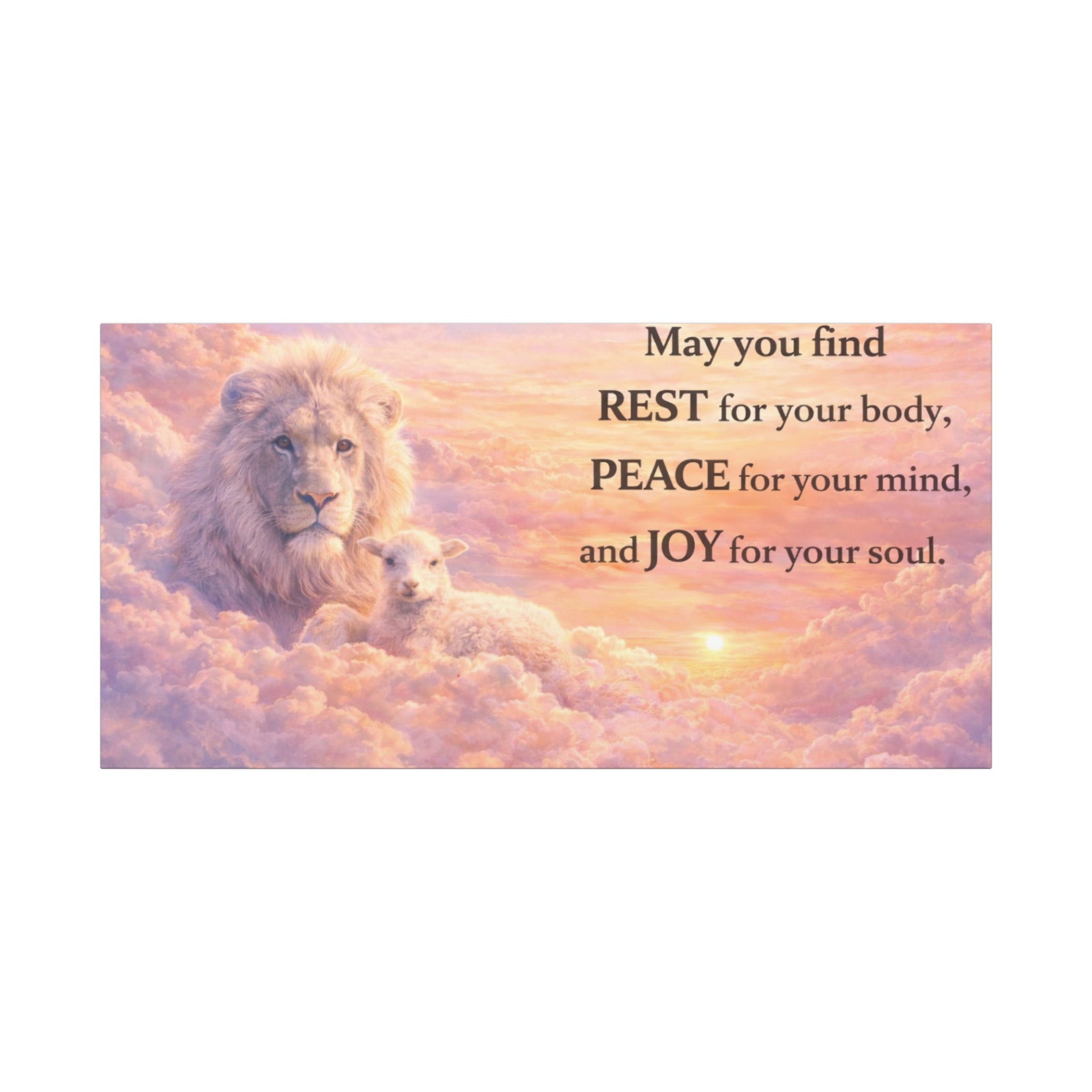 Lion and Lamb with Inspirational Quote Canvas | Matte Stretched Wall Art