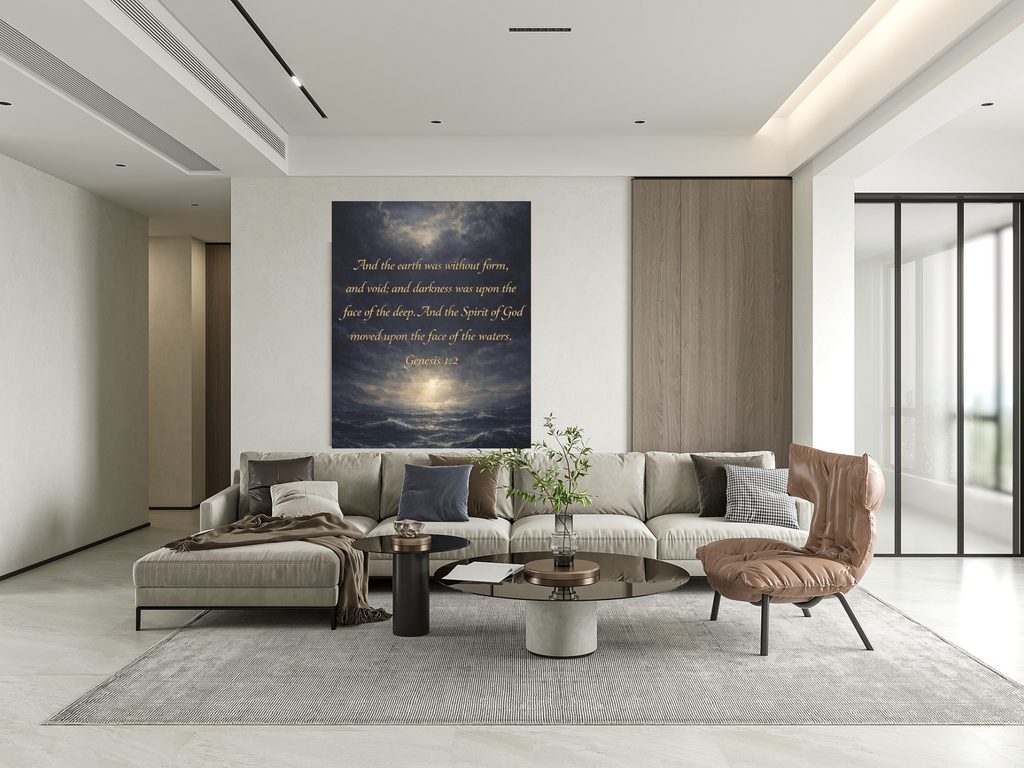 Genesis 1:2 Scripture Ocean Scene Matte Canvas