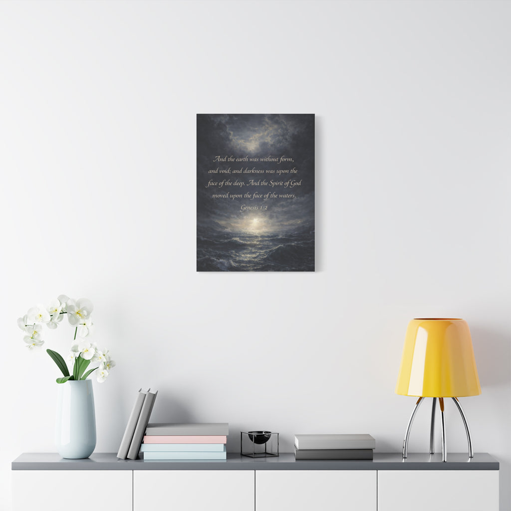 Genesis 1:2 Scripture Ocean Scene Matte Canvas