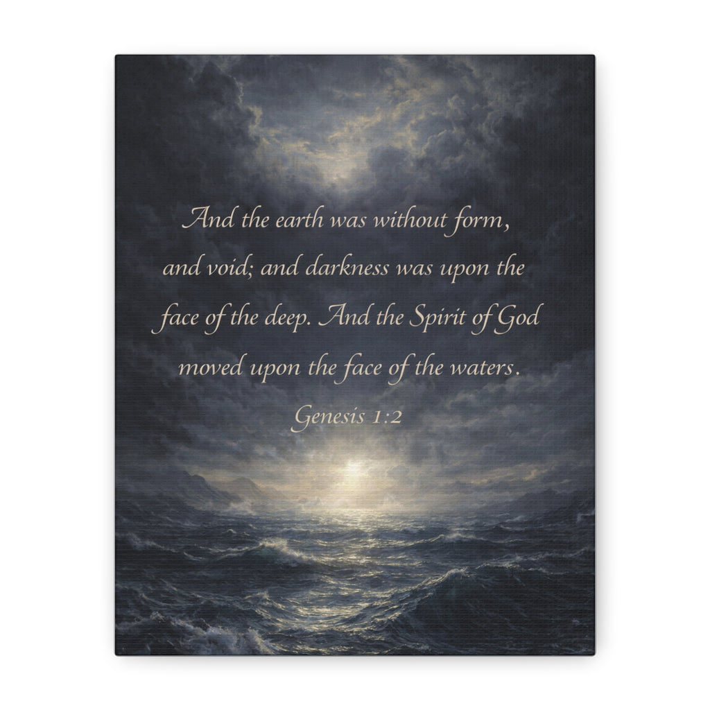 Genesis 1:2 Scripture Ocean Scene Matte Canvas