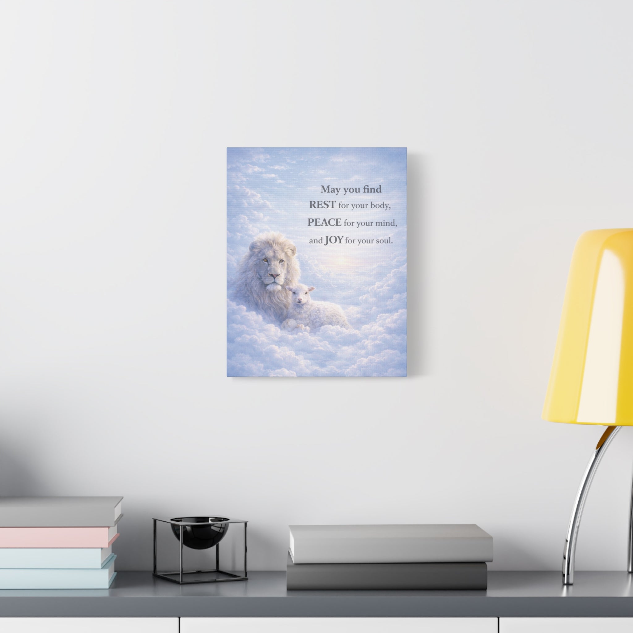 Lion and Lamb in Clouds Peace Joy Canvas