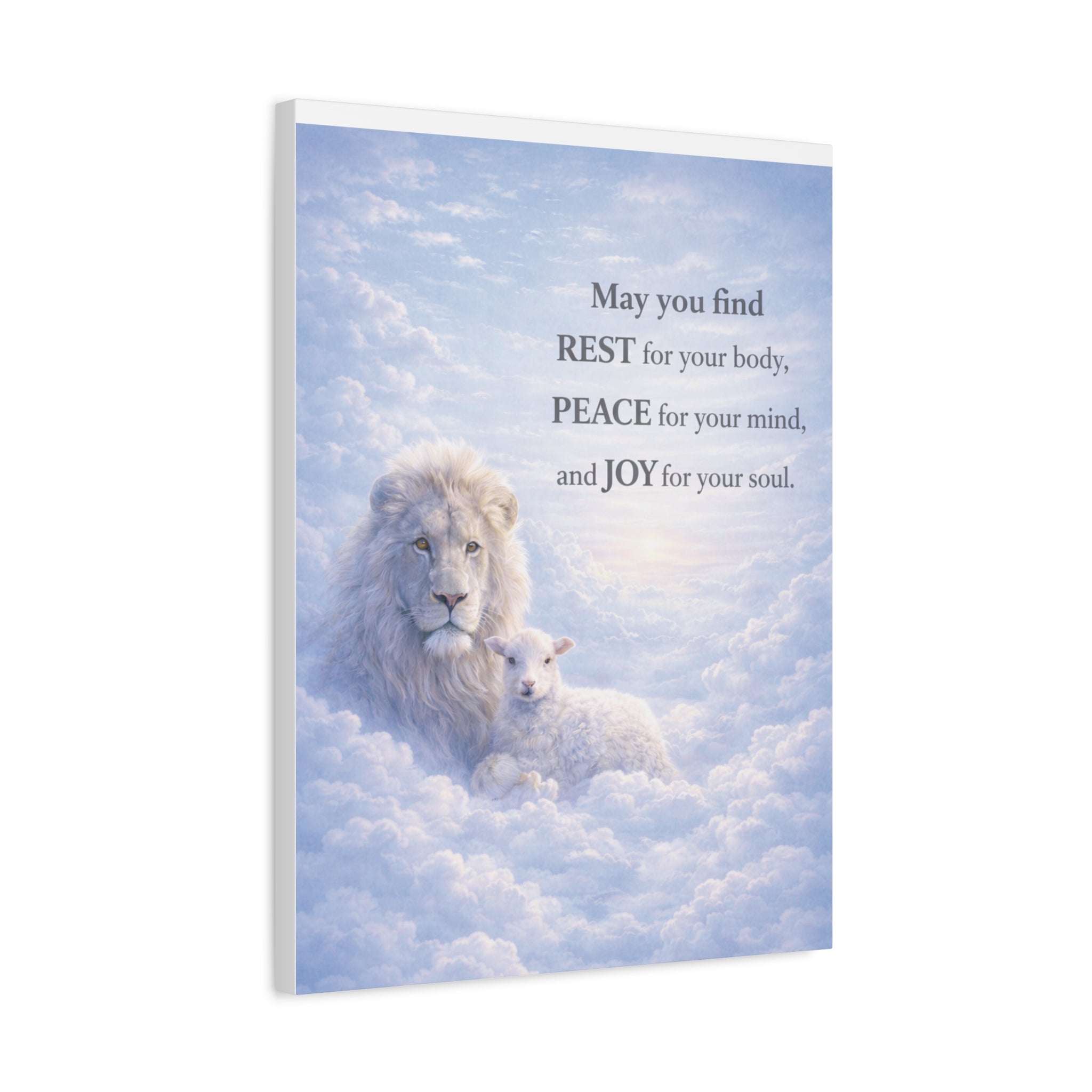 Lion and Lamb in Clouds Peace Joy Canvas