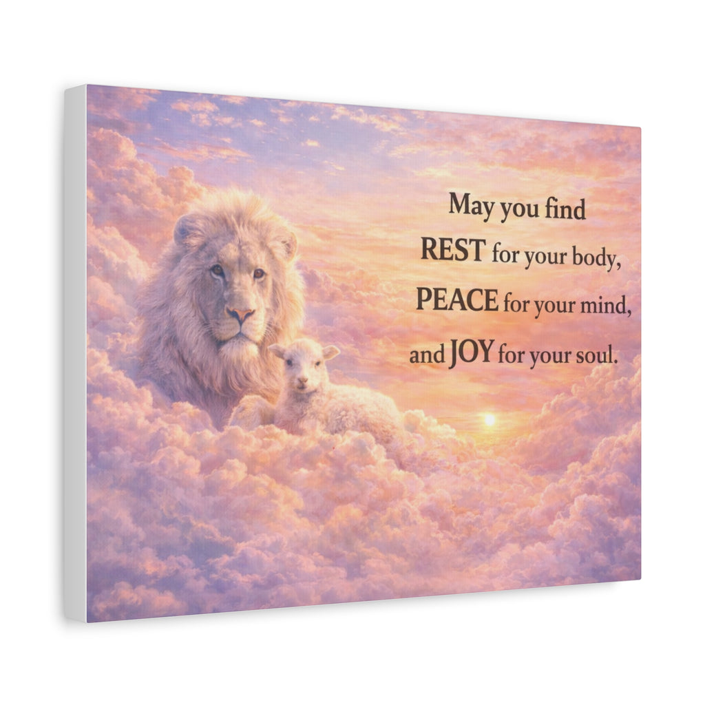 Lion and Lamb with Inspirational Quote Canvas | Matte Stretched Wall Art