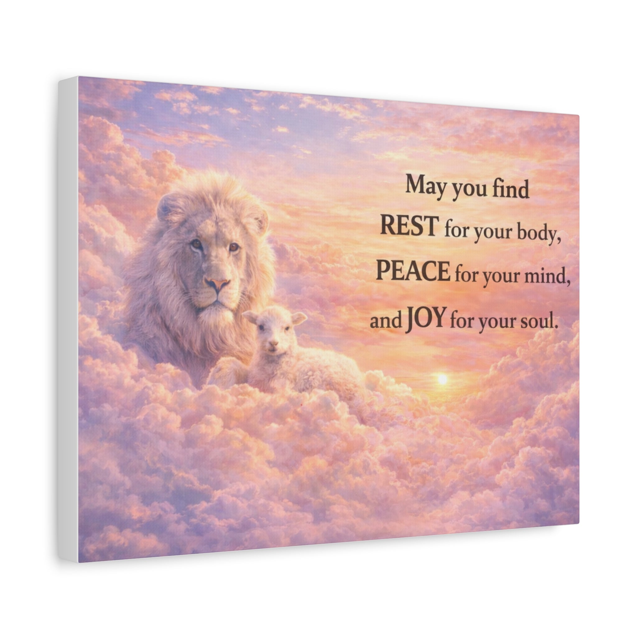 Lion and Lamb with Inspirational Quote Canvas | Matte Stretched Wall Art