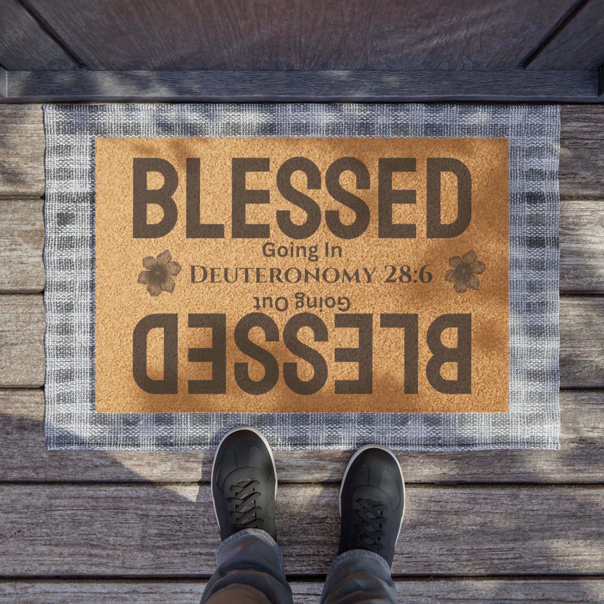 Blessed Doormat – 'Blessed Going In, Going Out' Religious Welcome Mat (Deuteronomy 28:6)