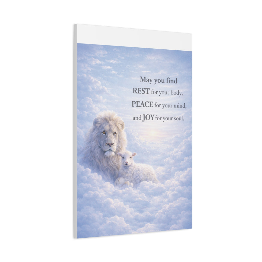 Lion and Lamb in Clouds Peace Joy Canvas