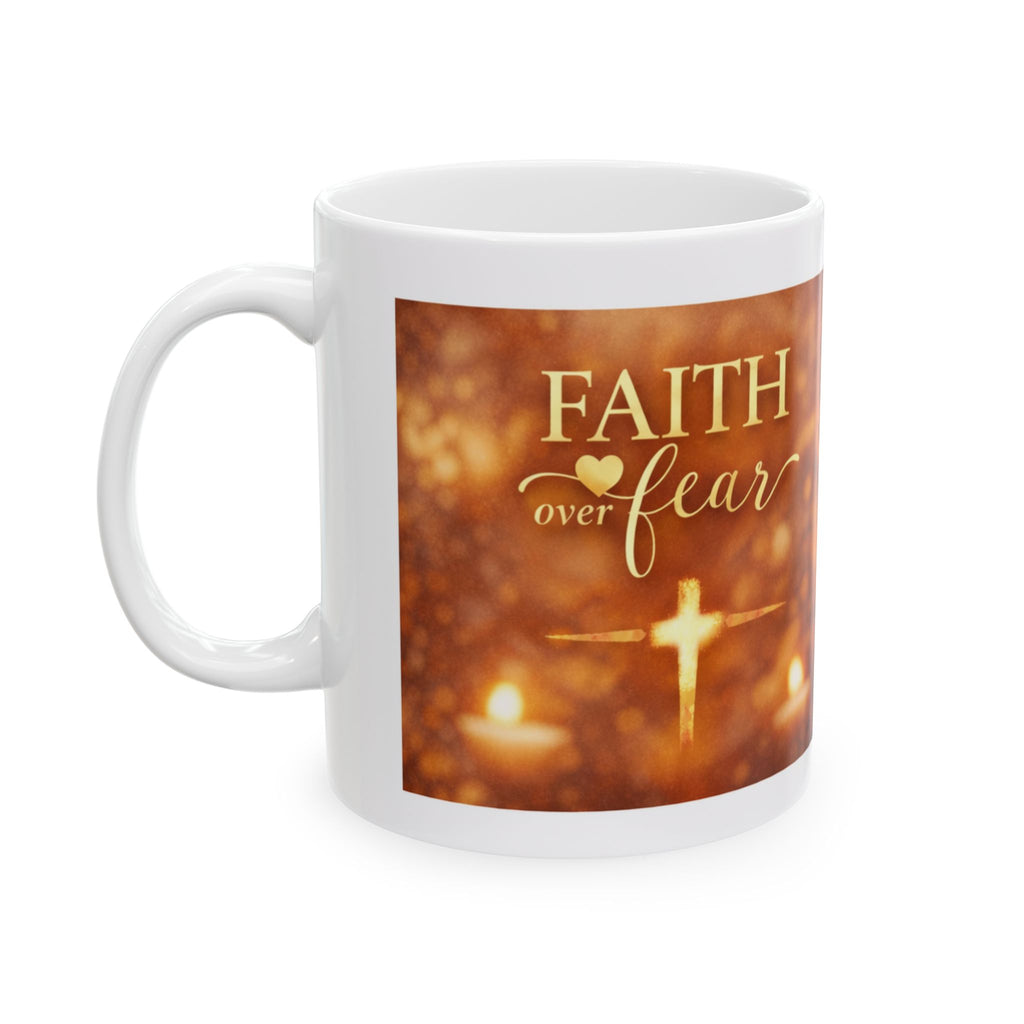 The Glory of Christmas script Mug | Christmas Candle Bokeh ceramic mug