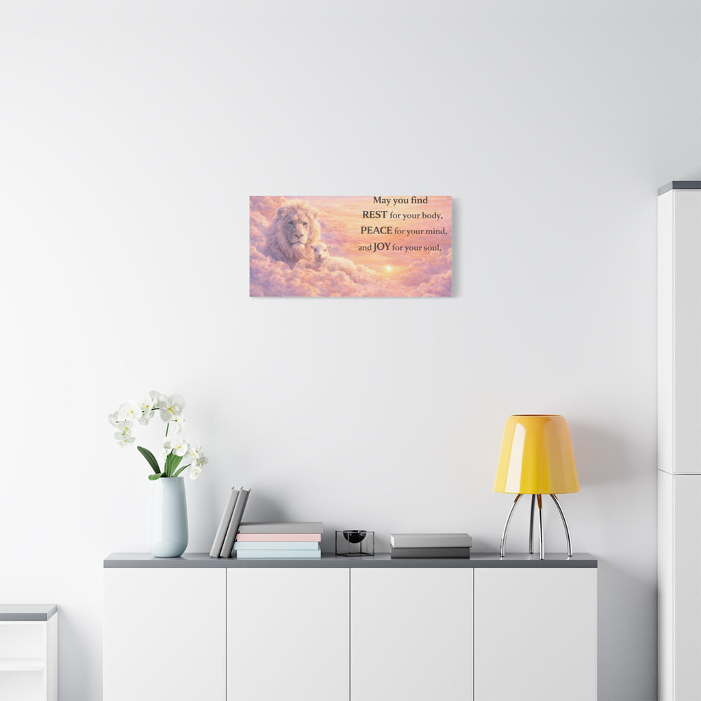 Lion and Lamb with Inspirational Quote Canvas | Matte Stretched Wall Art