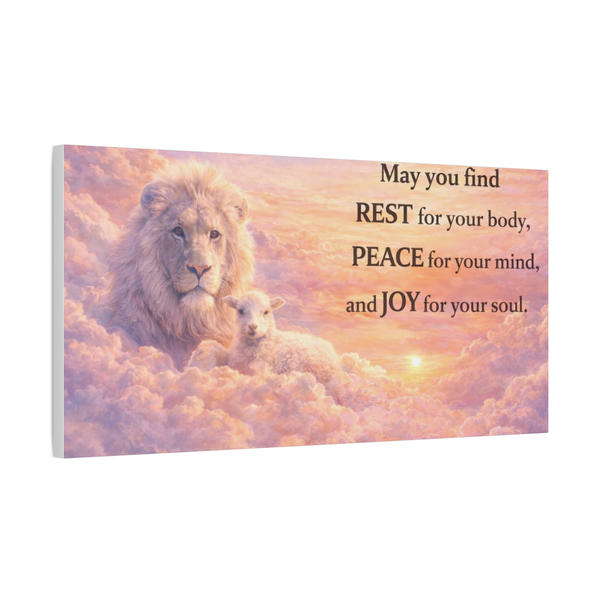 Lion and Lamb with Inspirational Quote Canvas | Matte Stretched Wall Art