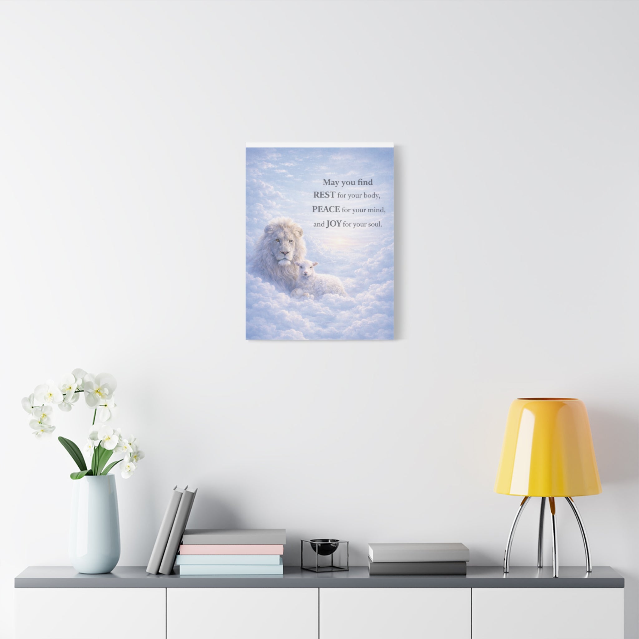 Lion and Lamb in Clouds Peace Joy Canvas