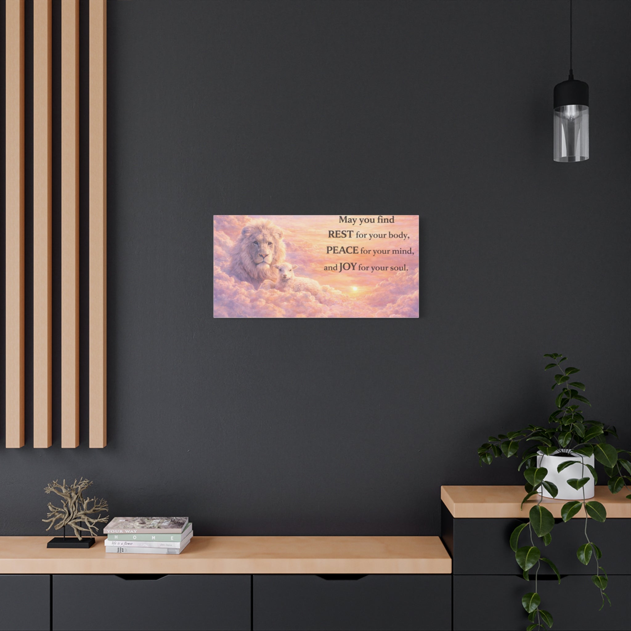 Lion and Lamb with Inspirational Quote Canvas | Matte Stretched Wall Art